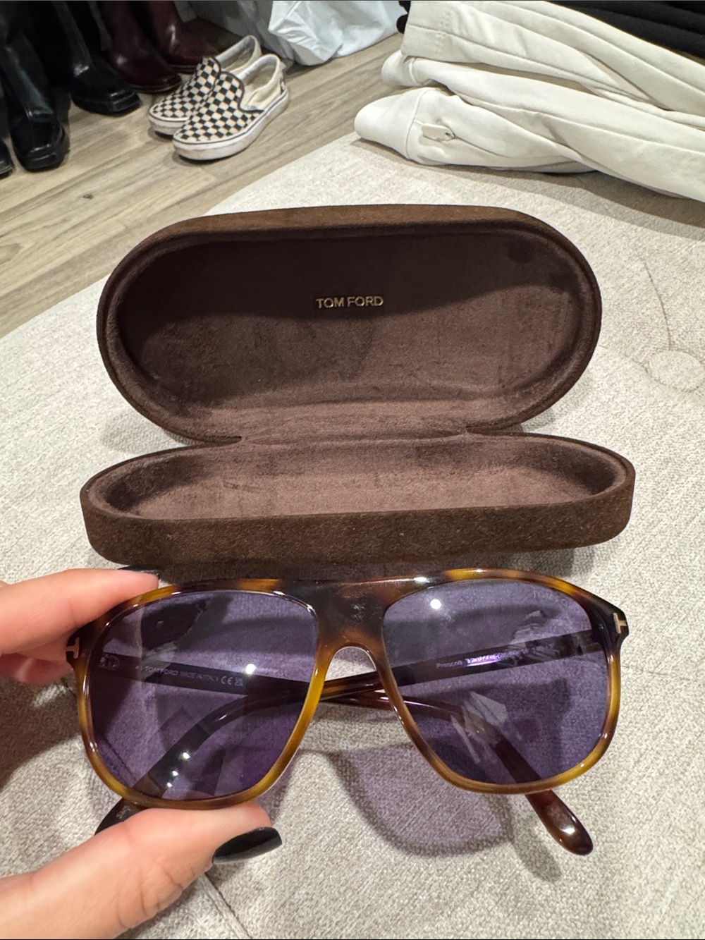 Tom Ford Tortoiseshell Frame Sunglasses with Purple Lenses